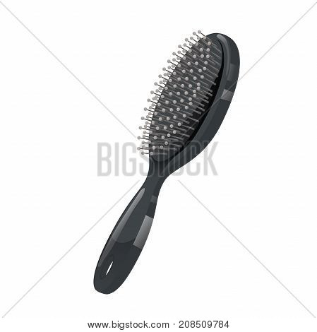 Cartoon style black hair brush for styling. Vector professional salon and hair care illustration.