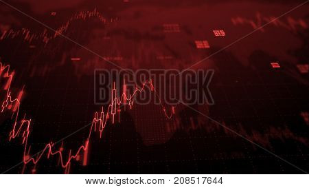 Declining financial chart close-up. Financial data and declining charts. Economy background. Financial diagrams showing a decreasing tendency.