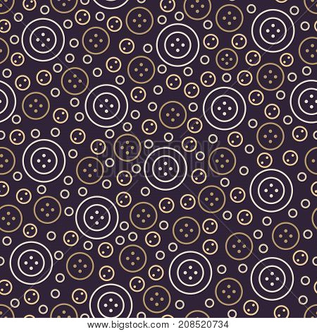 Sewing seamless pattern with buttons. Cute vector flat line illustration of hand made equipment. Colored background for tailor store.