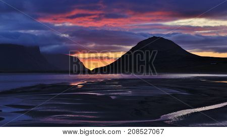 Summer sunset in the westfjords of Iceland.