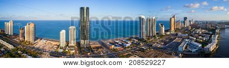 Aerial panorama Sunny Isles Beach FL view of Atlantic Ocean