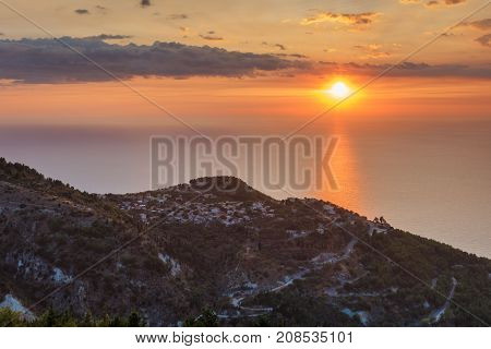 sunset from the village of Rachi. Lefkada Greece