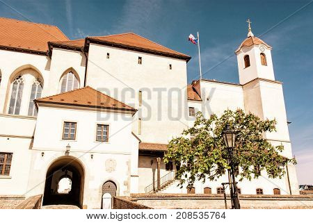 Spilberk castle in Brno southern Moravia Czech republic. Travel destination. Architectural scene. Retro photo filter.