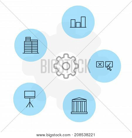 Editable Pack Of Recision , Board Stand, Graph Elements.  Vector Illustration Of 5 Trade Icons.
