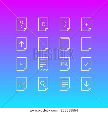 Editable Pack Of Document, HTML, Search And Other Elements.  Vector Illustration Of 16 Paper Icons.
