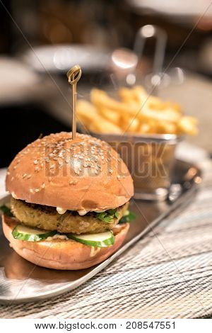 Hamberger with fries fast food