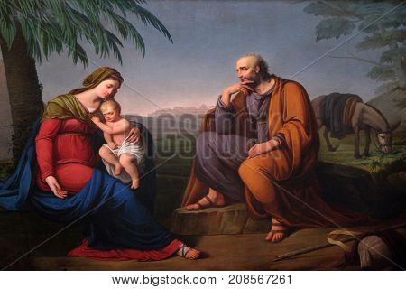 LUCCA, ITALY - JUNE 03: Holy Family, altarpiece in the Basilica of Saint Frediano, Lucca, Tuscany, Italy on June 03, 2017.