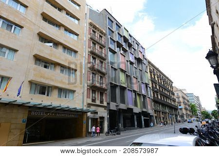 BARCELONA - JUN. 9, 2013: Historic Via Laietana in the Old City (Ciutat Vella) of Barcelona, Catalonia, Spain.