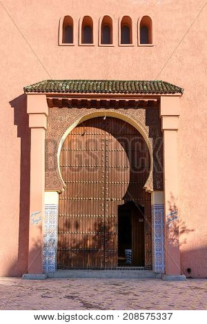 Door Of Mosque Anouar In Marrakech. Morocco