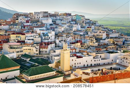 View of Moulay Idriss Zerhoun city Morocco