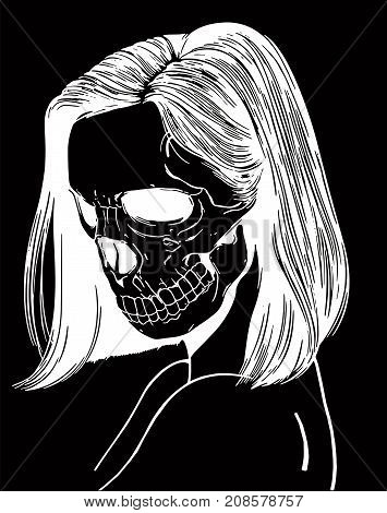 Creative poster - fashionable and stylish skull - a cool idea for a finished poster. Vector art - skeleton girl skull