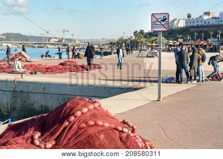 Fishing Net On Harbor. Rabat. Morocco