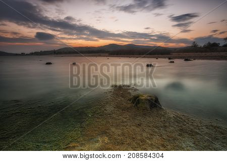 Reservoir in autumn lack of water in Alava