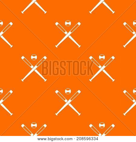 Crossed baseball bats and ball pattern repeat seamless in orange color for any design. Vector geometric illustration