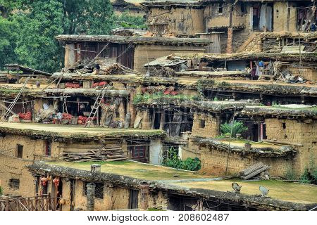 The small village in southwest China with traditional dwellings.