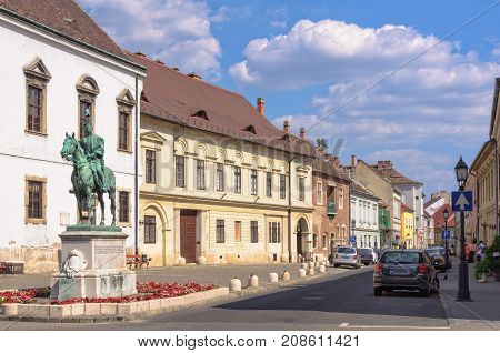 Equestrian statue of Count Andras Hadik the most famous Hungarian hussar in the Uri Street - Budapest, Hungary, 17 July 2013