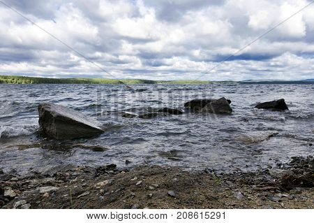 Day Lake In White Cloudy Weather