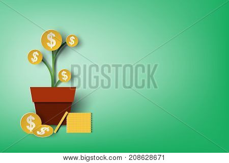 Paper art of strategy with design business concept stree dollar sign vector