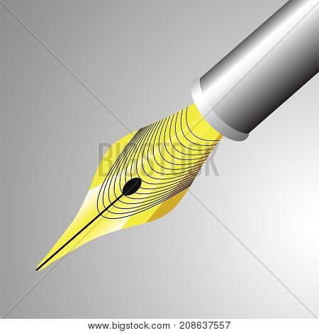 Shiny Fountain Pen Nib on Grey Background