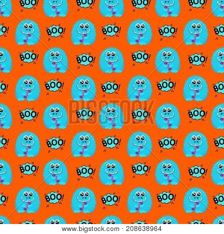 Abstract Seamless Pattern For Girls Or Boys. Creative Vector Background With A Fluffy Cute Monster,