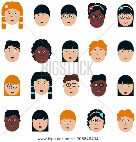 Asian African american children students. Graduation class. School Boys and Girls vector illustration. Graduation students vector set