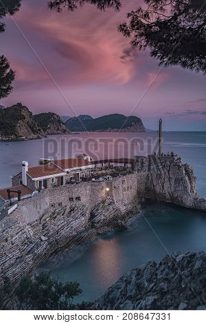 PETROVAC MONTENEGRO - SEPTEMBER 30 2017: Old Venetian Castello Fortress is the main attraction of the Montenegrin town of Petrovac.