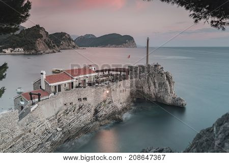 PETROVAC MONTENEGRO - SEPTEMBER 30 2017: Old Venetian Castello Fortress is the main attraction of the Montenegrin town of Petrovac.