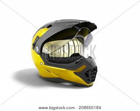 Yellow Motocross Helmet 3D Render On White Background