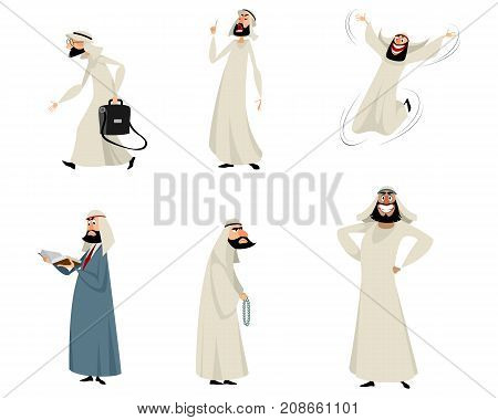Vector illustration of set of six arab men