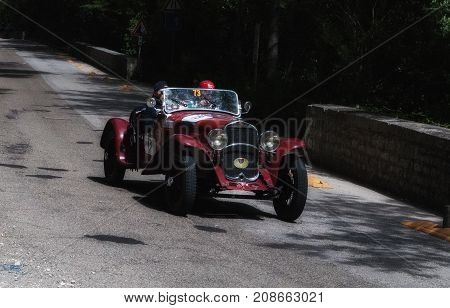 GOLA DEL FURLO, ITALY - FIAT 514 MM 1931 on an old racing car in rally Mille Miglia 2017 the famous italian historical race (1927-1957) on May 19 2017