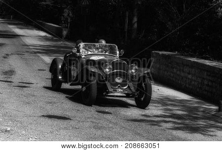 GOLA DEL FURLO, ITALY - FIAT 514 MM 1931 on an old racing car in rally Mille Miglia 2017 the famous italian historical race (1927-1957) on May 19 2017