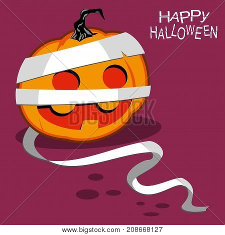 Vector illustration of a pumpkin for Halloween with a bandage tied.