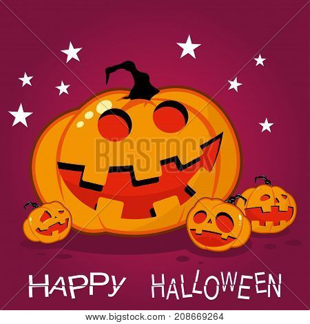 Happy Pumpkin with kids. Vector illustration for Halloween.