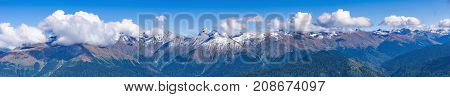 Panoramic view of the main mountain ridge. Caucasus. Russia.