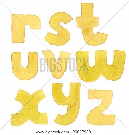 Large grainy watercolor bright letters. Bold alphabet sequence from R to Z. Bright yellow font.