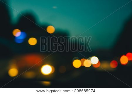 blured Night lights of cars at city streets