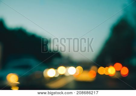 blured Night lights of cars at city streets