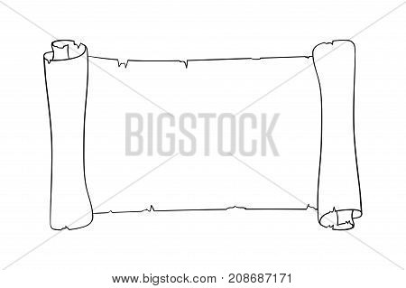 Parchment scroll. Horizontal paper piece. Outline icon. Vector illustration isolated on white background