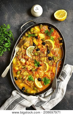 Fish Solyanka - Traditional Dish Of Russian Cuisine.top View.