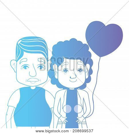 line couple togeter with hairstyle and hearts balloons vector illustration