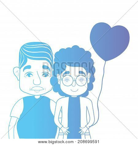 line couple togeter with hairstyle and hearts balloons vector illustration
