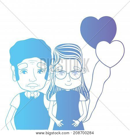 line couple togeter with hairstyle and hearts balloons vector illustration