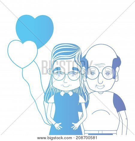 line couple togeter with hairstyle and hearts balloons vector illustration