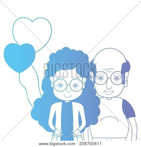 line couple togeter with hairstyle and hearts balloons vector illustration