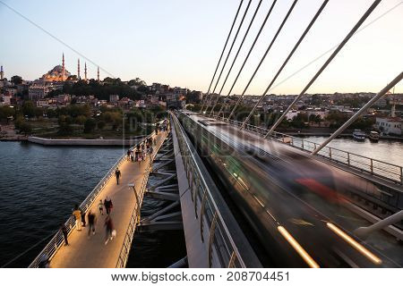 Golden Horn Metro Bridge In Istanbul, Turkey