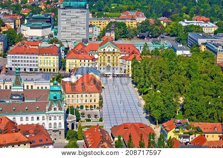 Aerial Skyline Of Ljubljana City