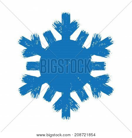 Blue grunge style flat brush stroke happy new year cold and cool snow flake symbol isolated on white background
