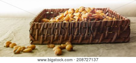 Roasted Corn nuts isolated white gray background