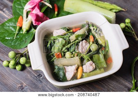 Northern Thai food (Kaeng Khae with pork),curry is made mainly with vegetables and herbs,Main ingredients is Piper Sarmentosum leaves