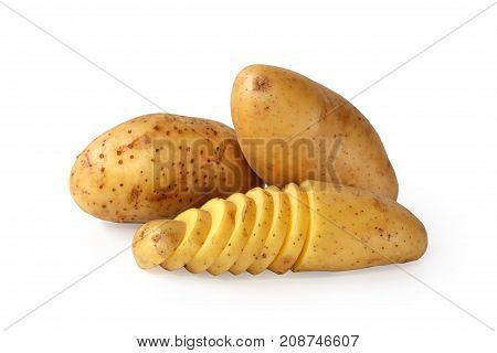 raw Potatoes sliced. Isolated on white background.